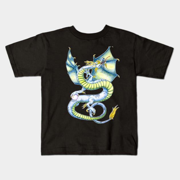 Blue Yinglong Chinese Dragon Kids T-Shirt by CyndisArtInTheWoods